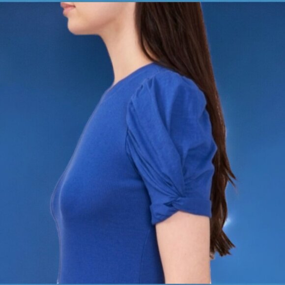 NWT - VINCE CAMUTO 100% COTTON BLUE PUFF SLEEVE RIB TOP - SIZE XXL - Picture 2 of 7